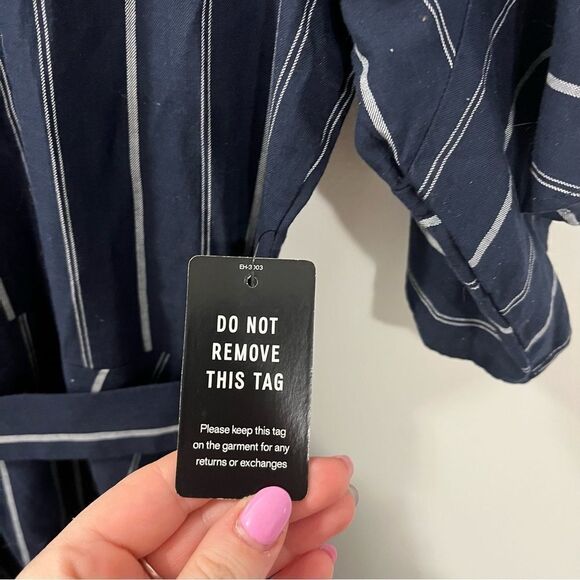 Express New, Ruffle Sleeve, Blue with White Stripe Size Large Wrap Dress - Picture 9 of 14